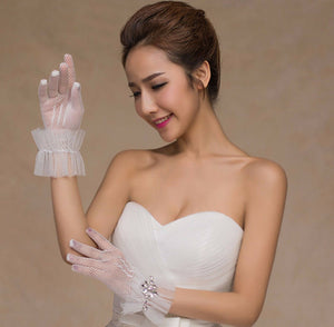 Woman Lady Party Opera Bridal Fancy Costume Wedding SHORT White Lace Gloves - Air Diva Fashion