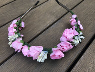 Women Flower Girl Fairy Boho Floral Wedding Party hair headband band PROP Hoop Light Pink