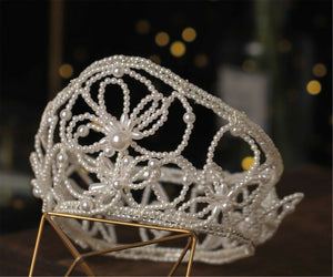 Women Pearl Beaded Retro Party Prom Hair Band Headband Tiara Crown Fascinator