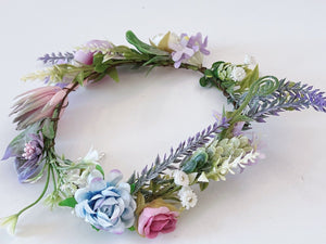 Women Wedding Retro Purple Blue Halo flower Hair Headband Crown Garland Wreath