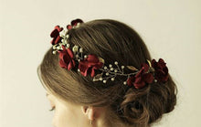 Lady flower Gold Leaf wedding Maroon Red bride Party Hair Headband Crown Garland