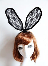 Women Black Bunny Costume Party Rabbit Big Long Ear lace Hair band Headband