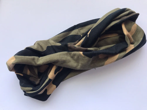Women Lady Green Army Camo camouflage Cross Elastic Headband Hair Band bandana