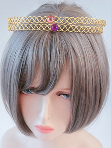 Women Celtic Simple Queen Gold color Gem Crown Tiara Hair Head Band Circlet