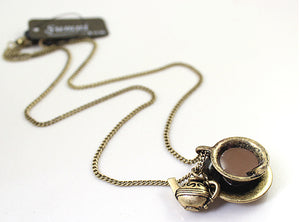 Women Girls BOHO Retro Copper Teapot Soup bowl Necklace Long Chain Pendant Gift