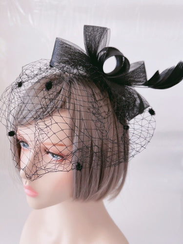 Women Party Race Melbourne Cup Black Feather Hair Band Fascinator Headband Cap