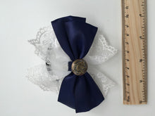 Girl School Uniform Navy Ribbon bow Lace Hair Ponytail Elastic Band Tie holder