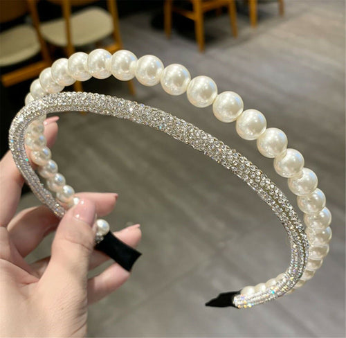 Women Girls Layers Crystal Pearl Head Hair Band Headband Hoop Tiara headpiece