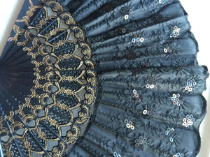 Women lady Retro Black sequin Lace Spanish Party Fancy Costume Folding Fans