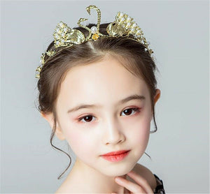Girl Lady Gold swan Dance Prom Party Hair Headband Head Pearl Crown Tiara Prop