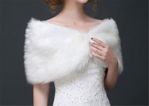 Women White Bride Wedding Dress Party Faux Fur Warm Shawl Wrap Scarf Stole