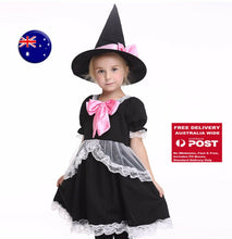 Kid Girl Children Fancy Halloween Party Witch wizard Costume Dress + Hat Set