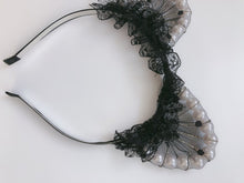 Women Girl Black Fancy Lace Pearl Cat Ears Party Hair Head Headband band hoop