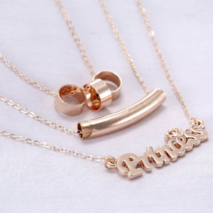 Women Girl Rose Gold Plated Princess letter 3 layers Necklace Pendant Gift her