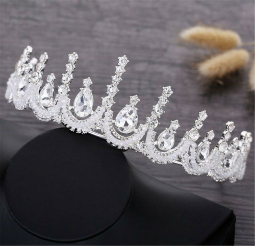 Women Silver Rhinestone White Crystal Bride Party Hair Headband Crown Tiara