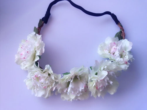 Girl Kids Child bohemian braided Beige White flower elastic hair headband prop