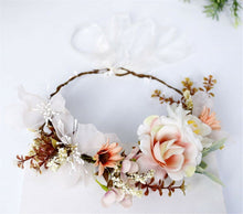 Women Beige Pink flower Girl Bride wedding Party hair Headband Garland Tiara