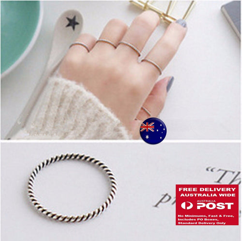 1Piece Women Lady Girl 925 Silver Braided Simple Slim Thin Finger Ring band
