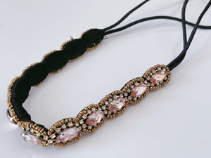 Women BOHO Pink Crystal Beads Rhinestone Beach Braided Hair Headband Head band