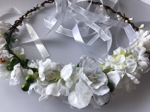 Women wedding White Flower bride Party Hair Headband Crown Prop Garland Wreath