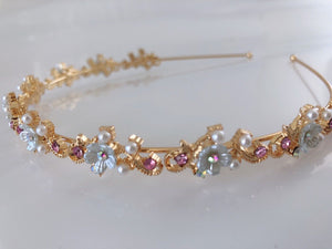 Women Little Flower Floral Gemstone Crystal Gold Hair Head Band Hoop Headband