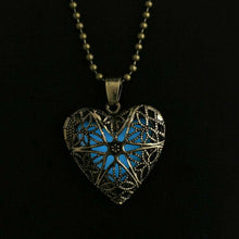 Lady Girl Glow in the dark Blue Heart Shape Luminous Locket Party Necklace her