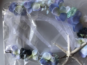 Women Blue Flower Girl Mermaid Sea Star Hair Headband crown Prop Garland Tiara