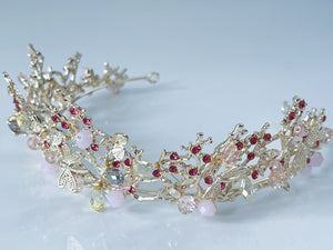 Women Girl Dragonfly Butterfly Pink Gold Color Party Hair Crystal Crown Tiara