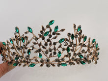 Women Retro Green leaf Crystal Black Queen Party Hair Head Headband Crown Tiara