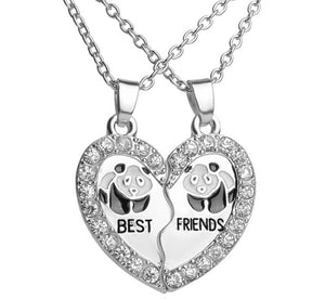 Girl Heart Split Jigsaw BFF Best Friend Panda Necklace Bestie Friendship Gift