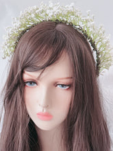 Women White little flower babys breath Hair Headband Greenery Halo Crown Garland