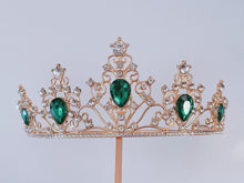 Women Retro Green Crystal Bronze Queen Party Hair Head Headband Crown Tiara