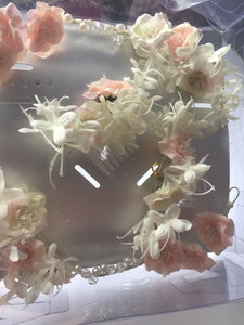 Women Wedding Bride Pink beige Pearl hair head headband + comb clip garland Prop