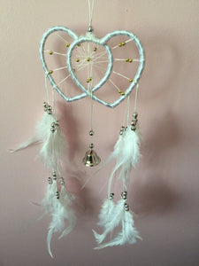 Women Lady White Double Heart Feather DREAM CATCHER Door Car Room Hanger Decor