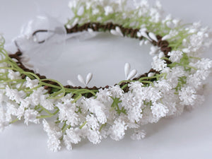 Women White little flower babys breath Hair Headband Greenery Halo Crown Garland