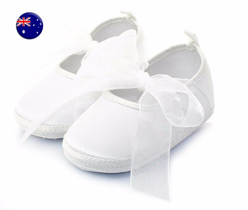Baby Shower Infant Girl Kids Christening Ballet White Satin Gem Lace bow Shoes 3-6MTH:11CM