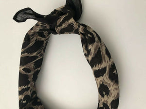 Women Girl Retro Brown Leopard animal Scarf Hair head Wrap headband Bandana