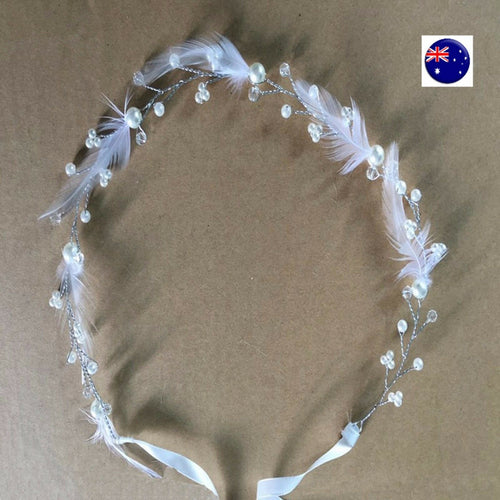 Women Girl BOHO White Feather Silver Hair head band Headband Tiara crown Garland