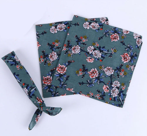 Women Girl Retro Flower Green Flower Cotton Bandana Hair Band Headband Scarf