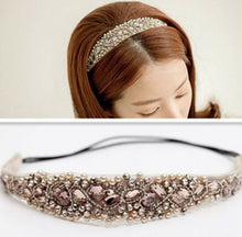 Women BOHO Bling Beige Pink Crystal Rhinestone Elastic Hair Headband Head band