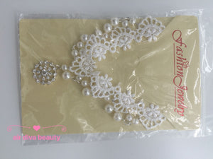 Women boho White Wedding Bride Crystal Lace Pearl Party Forehead Hair Headband