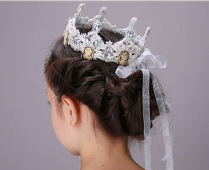 Women Flower Girl White Lace Wedding Hair Headband head Crown Tiara Prop Hoop