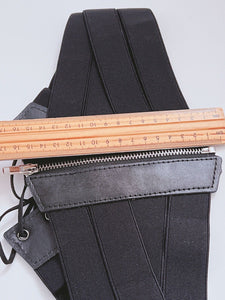 Women Black Retro Party Waist Elastic Wide Corset Belt band Tie up Zip Wrap