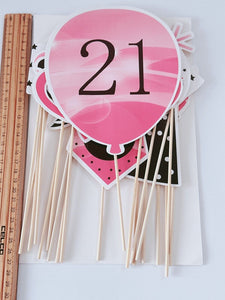 21st Happy Birthday Party hat balloon Cake Selfie Photo Booth Prop Game Sign