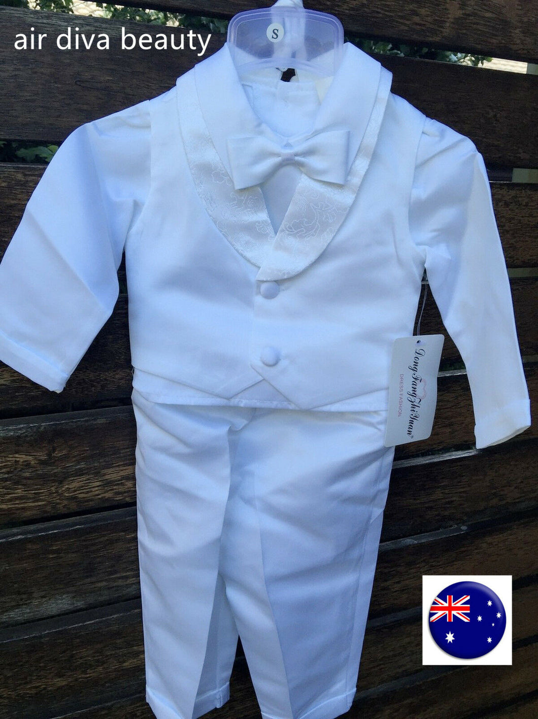 Boys baby children white Long sleeves christening shower outfits suits hat set