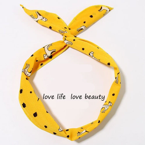 Women Girls Orange Yellow Puppy Dog Ear Bow Wire Party Hair Head Band Headband