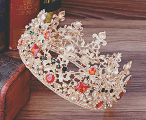 Women Gold Rhinestone Crystal Gem Queen Retro Hair Headband Royal Crown Tiara