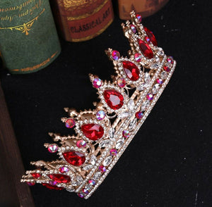 Women Red Rhinestone Crystal Bride Queen PROM Hair Headband Crown Tiara