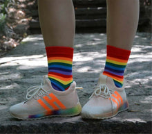 Women Mens Bright Rainbow Multi-color Colorful Stripe Short Socks AUS 7-10/37-40