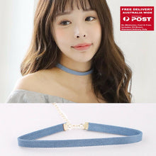 Women Junior Girls retro BOHO slim Blue Denim neck choker Short Necklace